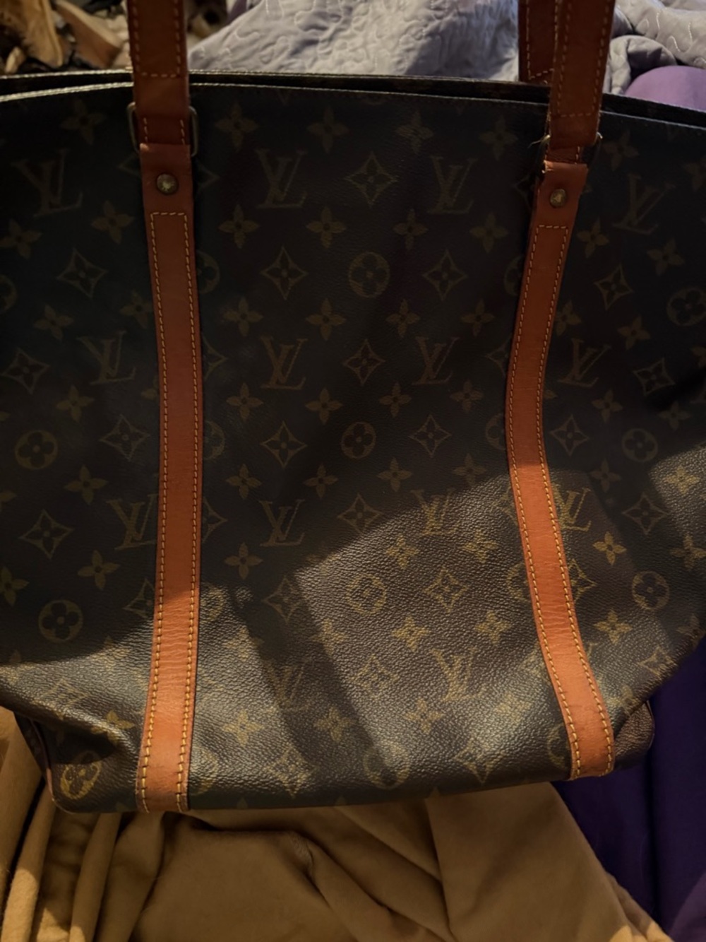 Louis Vuitton Brown Monogram Canvas Tote Interior with Tan Trim - Picture 6 of 10